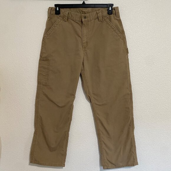 Carhartt Canvas Work Pants B15 34x30 Khaki Flat Front Carpenter Utility Men